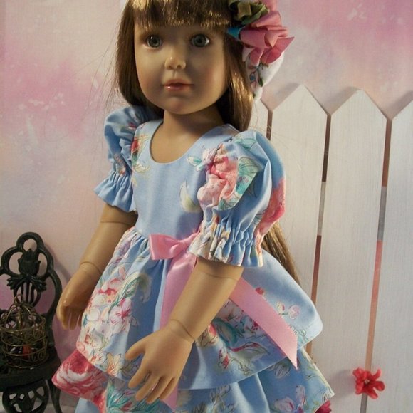18"-19"Cats, "Shabby Rose" Ruffled Dress, Hat Free - Picture 2 of 7